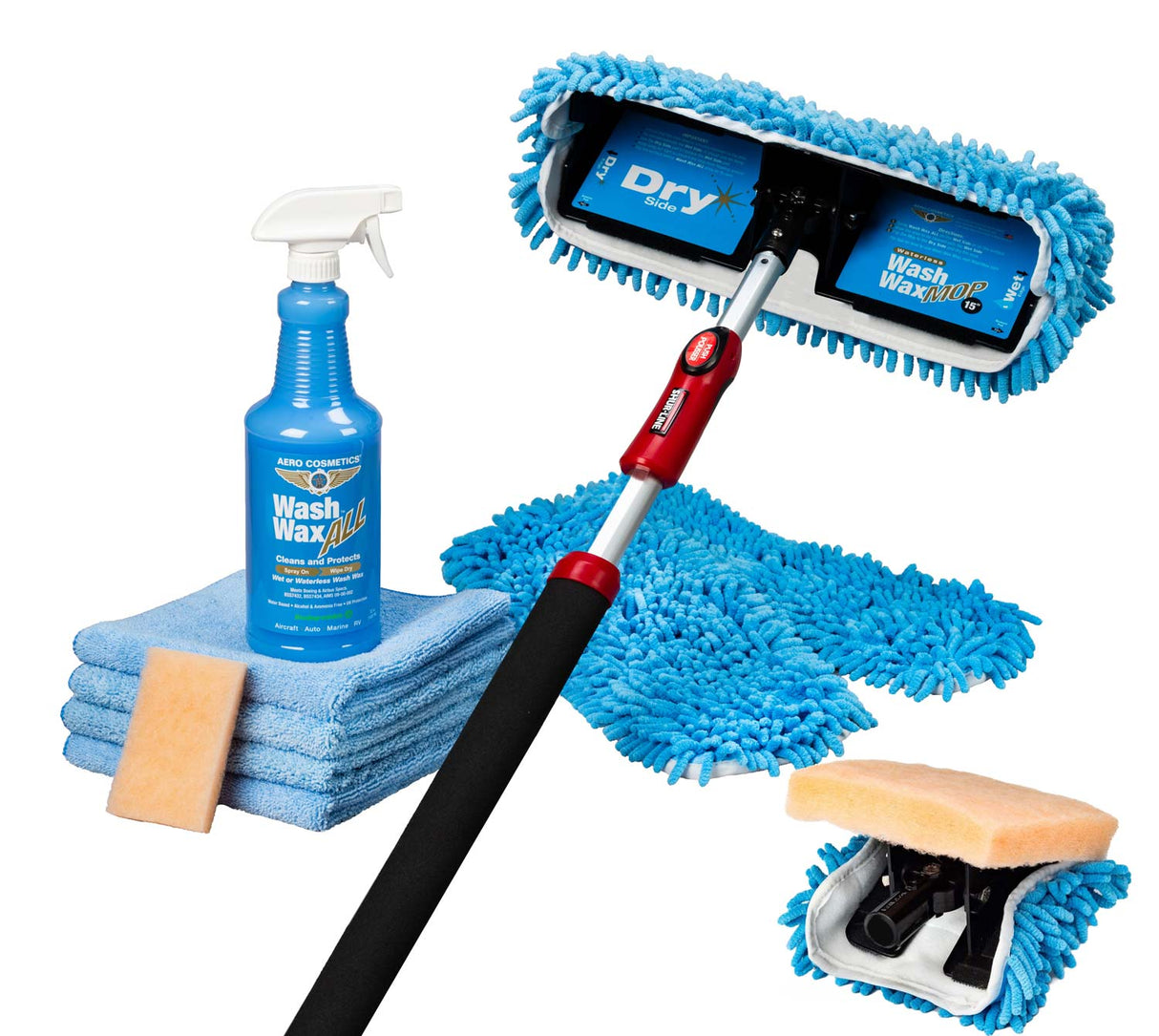 Basic Waterless Mop Kit 15" w/ Easy Reach Shur-Line Pole for RVs & Aircraft
