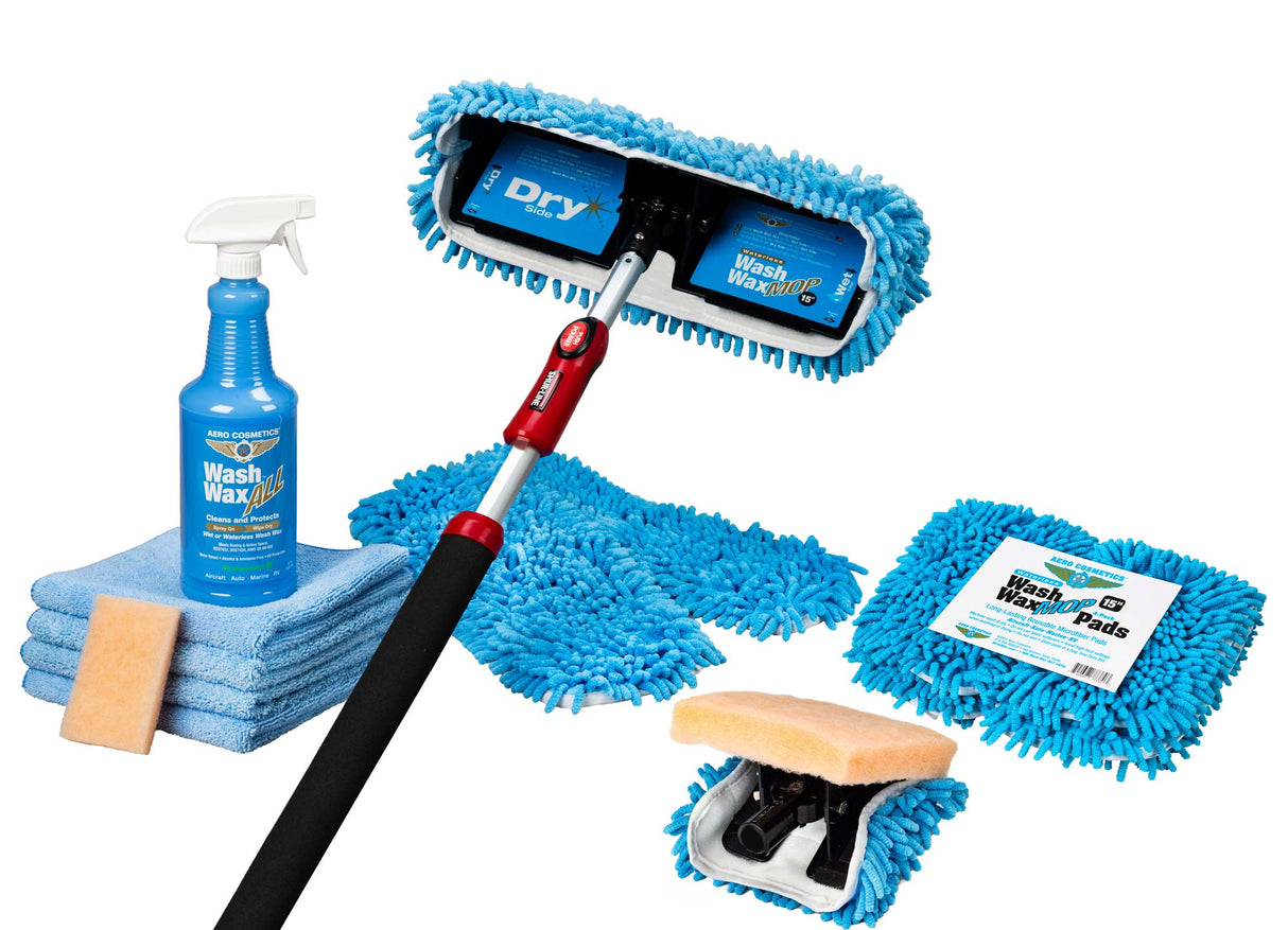 Basic Waterless Mop Kit 15" w/ Easy Reach Shur-Line Pole for RVs & Aircraft