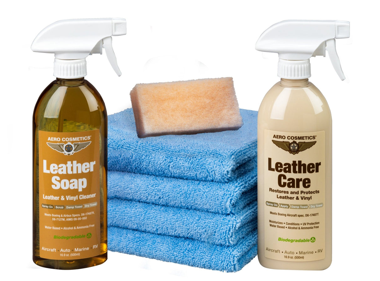 Leather Vinyl Care Kit - Leather Soap, Leather Care, Aero Microfiber Towels, Aero Bug Scrubber