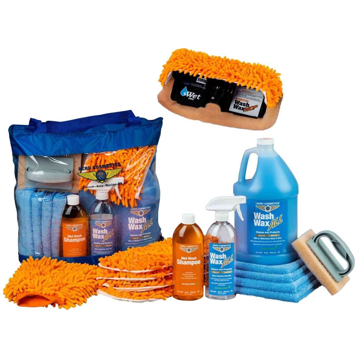 Waterless Mop Kit with microfiber pads and extendable pole for aircraft, rv, boat, car cleaning