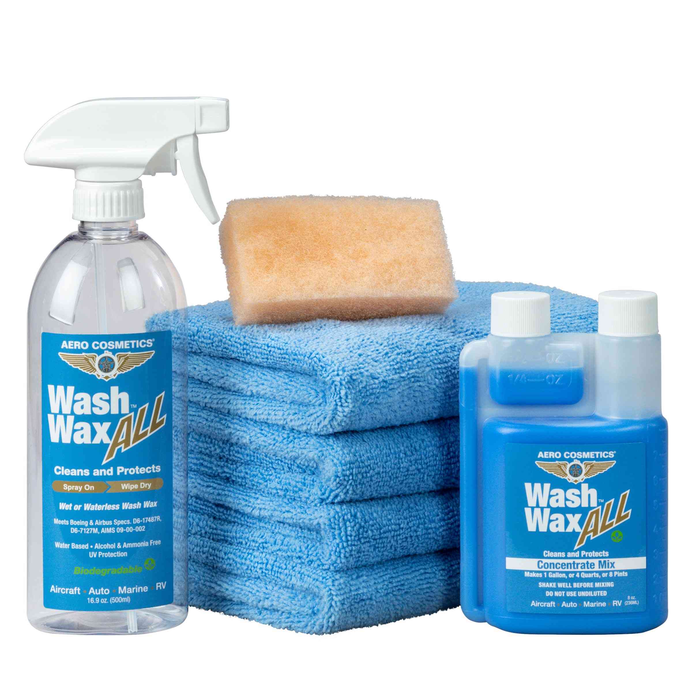 Aero Cosmetics Wash Wax All 8 fl. oz [Makes 1 gallon] Concentrate Kit - Waterless Wash Cleaner and Protectant