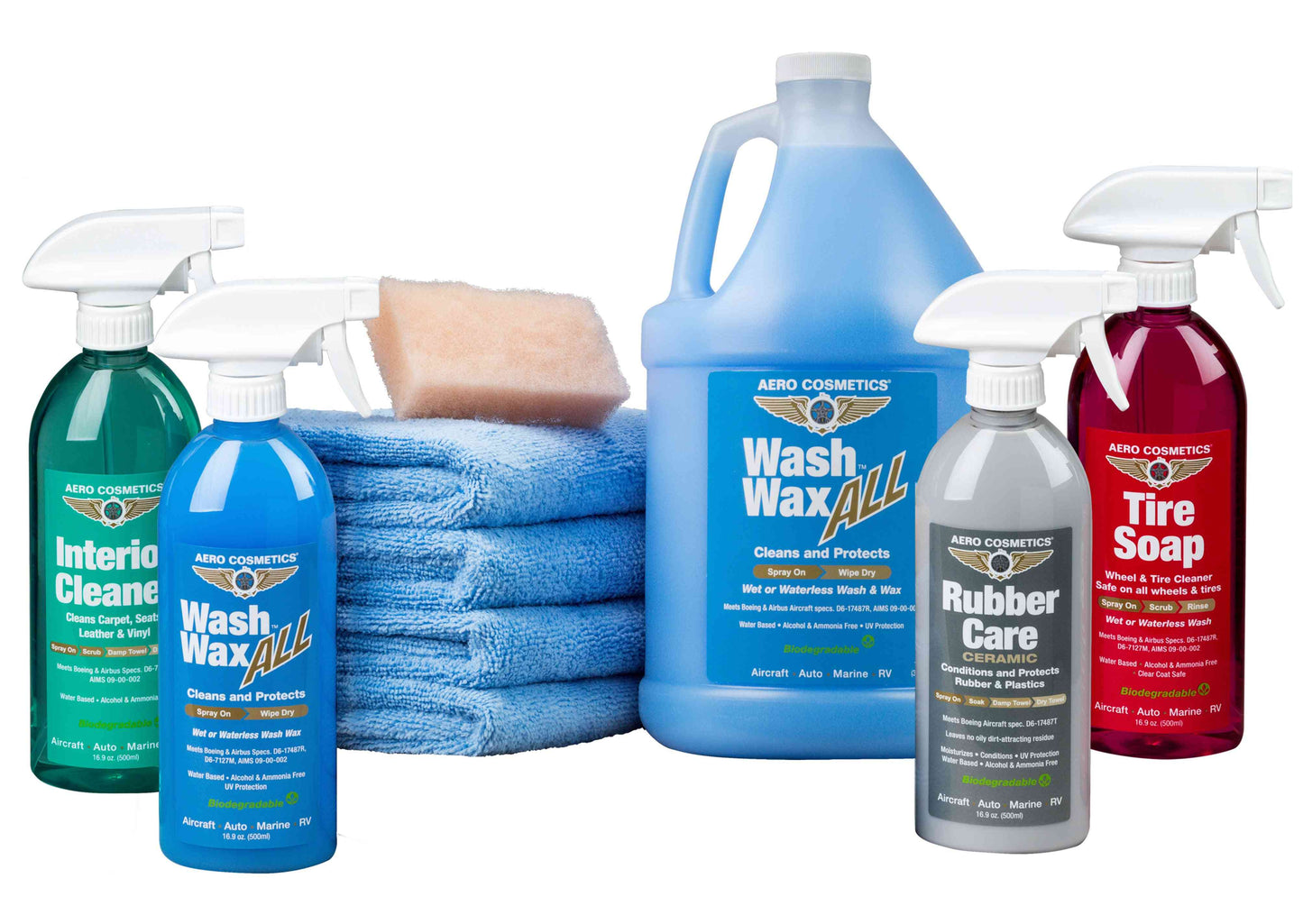 Waterless Car Wash Kit 192 oz - Wash Wax ALL, Interior Cleaner, Tire Soap, Rubber Care
