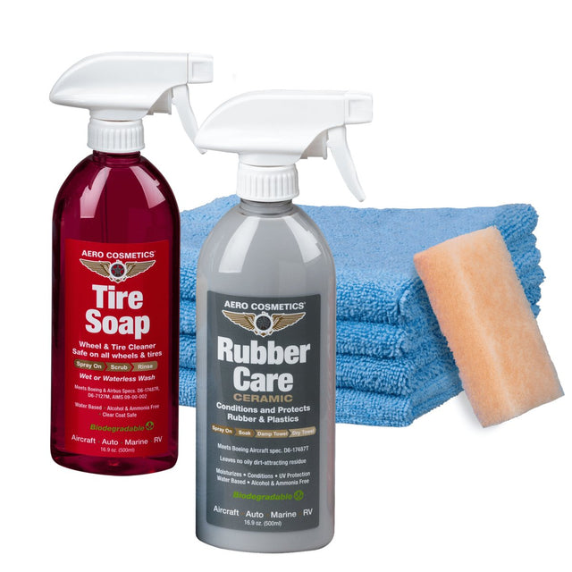 Tire Care Kit - Tire & Wheels Auto, Aircraft, RV Detailing Care Kit Wash Wax ALL