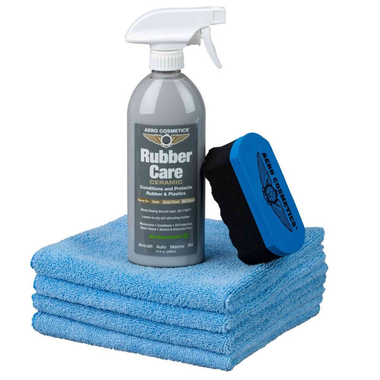 Rubber Care Kit - Rubber & Plastics Conditioner and Protectant w/ Rubber Care 16oz, Aero Microfiber Towels, and Applicator