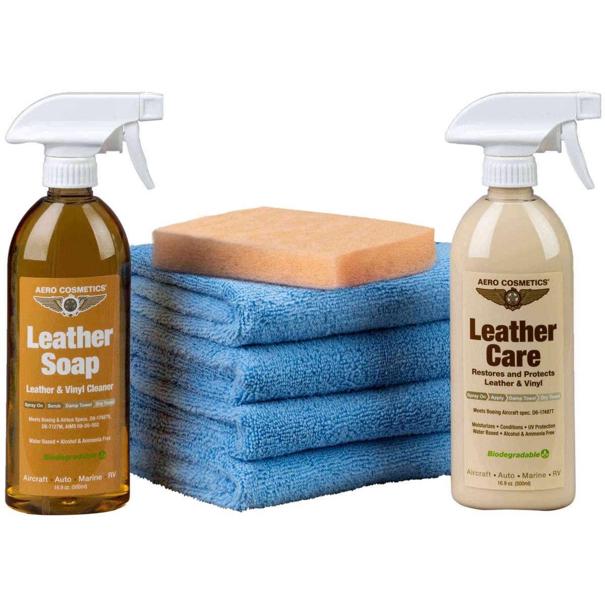 Leather Vinyl Care Kit - Leather Soap, Leather Care, Aero Microfiber Towels, Aero Bug Scrubber