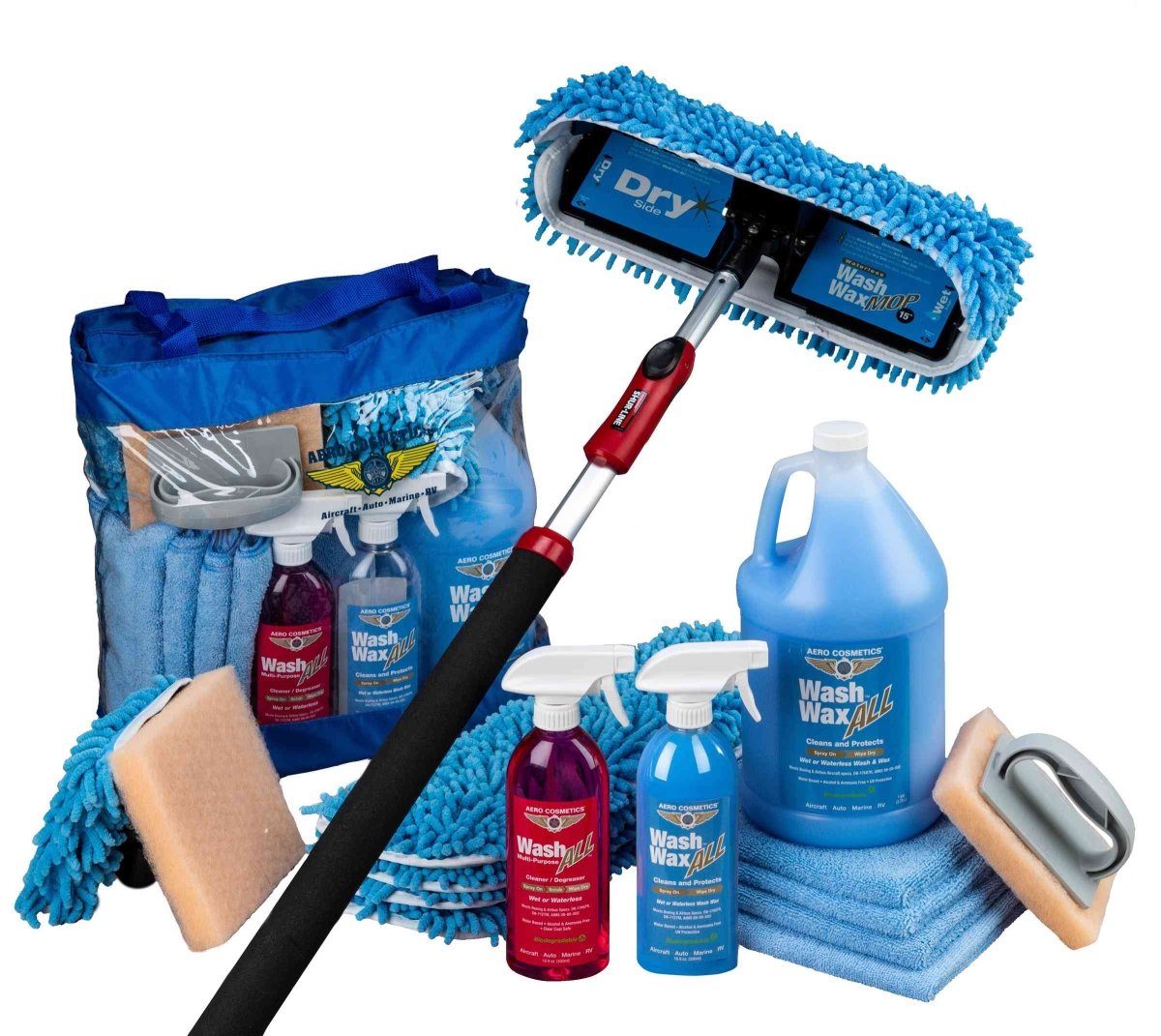 Waterless Wash Wax Mop Kit with accessories for RVs, Aircraft, Van, Trucks