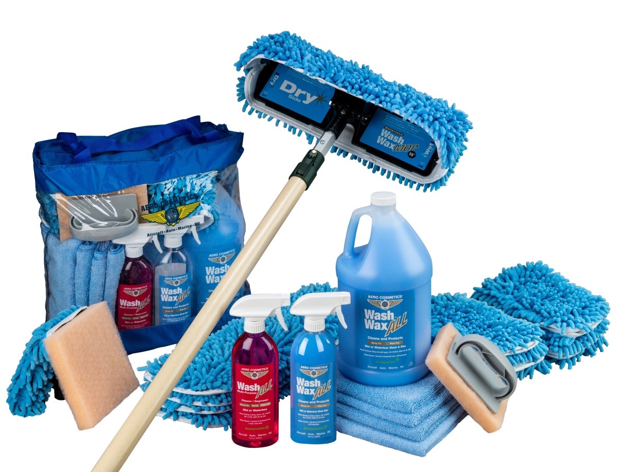 Waterless Wash Wax Mop Kit with accessories for RVs, Aircraft, Van, Trucks