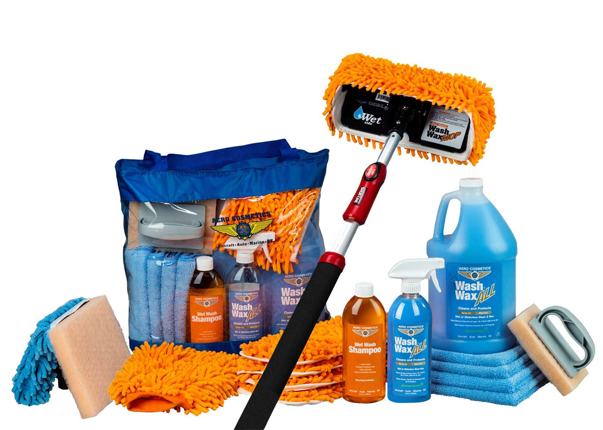 Wet or Waterless Mop Kit 10" w/ Easy Reach Shur-Line Pole for RVs & Aircraft