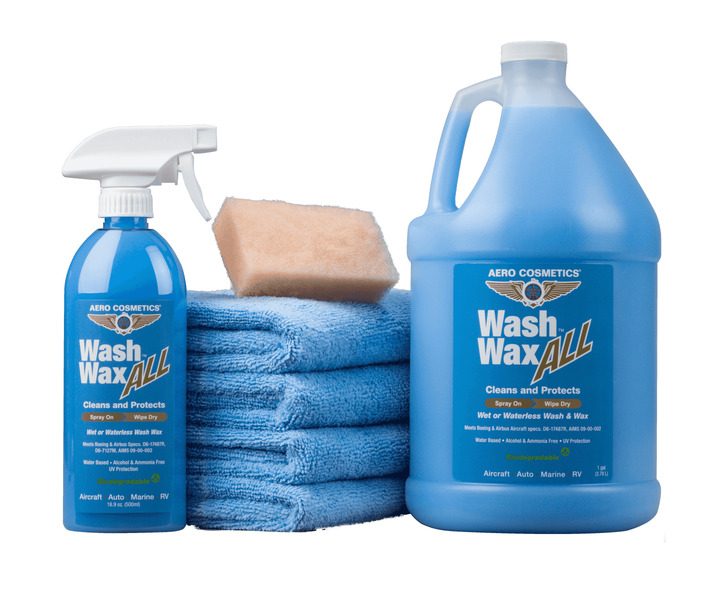 Wet or Waterless Car Wash Wax Kit 144 Ounces. Aircraft Quality for Your Car, RV, Boat, Motorcycle. The Best Wash Wax. Anywhere, Anytime, Home, Office, School, Garage, Parking Lots. Aero Cosmetics