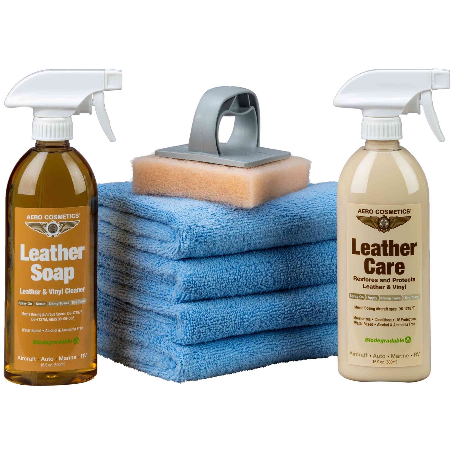 Leather Vinyl Care Kit - Leather Soap, Leather Care, Aero Microfiber Towels, Aero Bug Scrubber