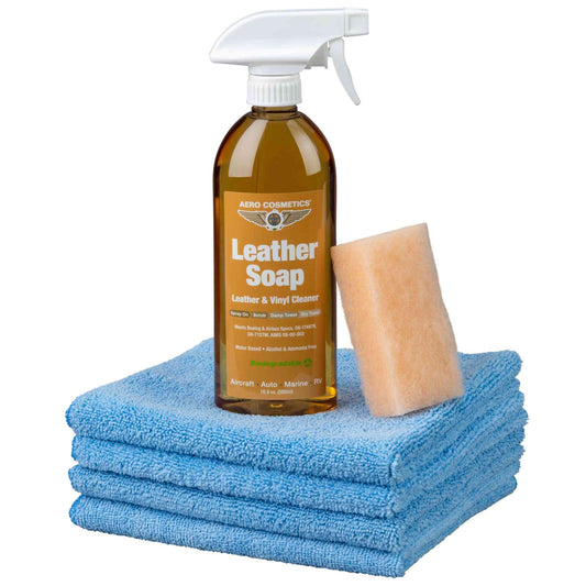 Leather Cleaning Kit - 16 Fl. oz Leather Soap, Aero Microfiber Towels, Aero Mini Bug Scrubber