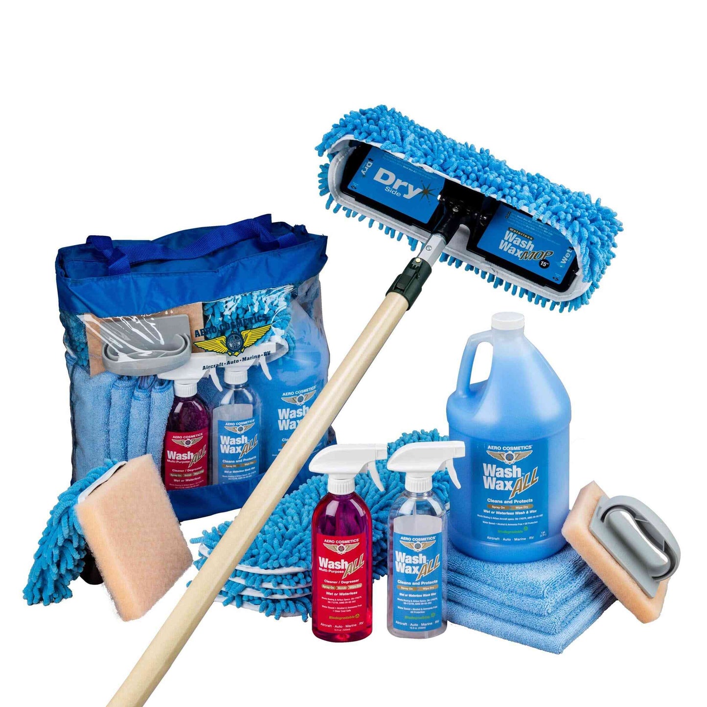 RV Cleaning Washing Waterless Wash Wax Mop Kit with Mini Bug Scrubber Mop